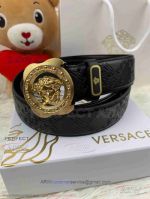 AAA Versace Medusa Head Leather Belt - Gold Diamond Buckle
